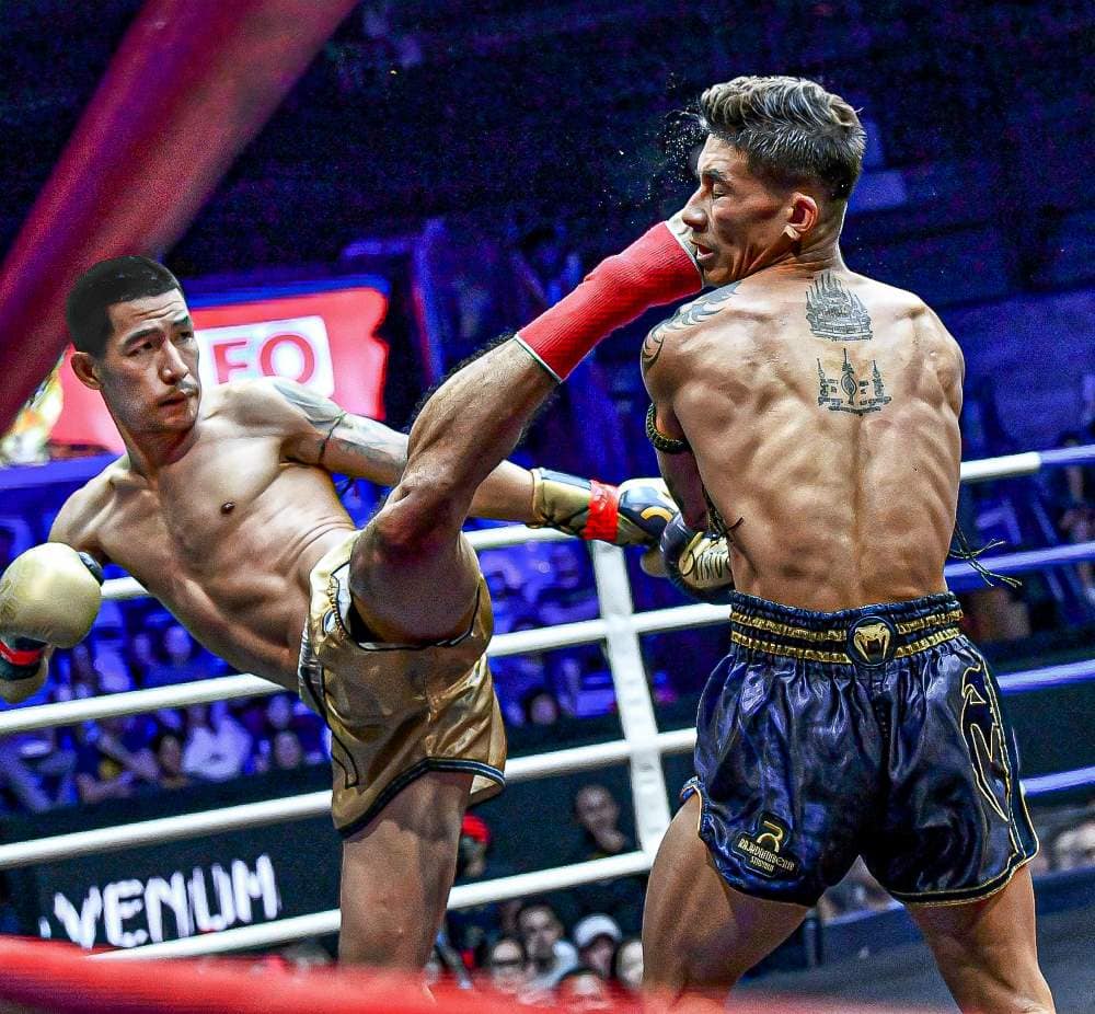 Elite Muay Thai fighters during a match