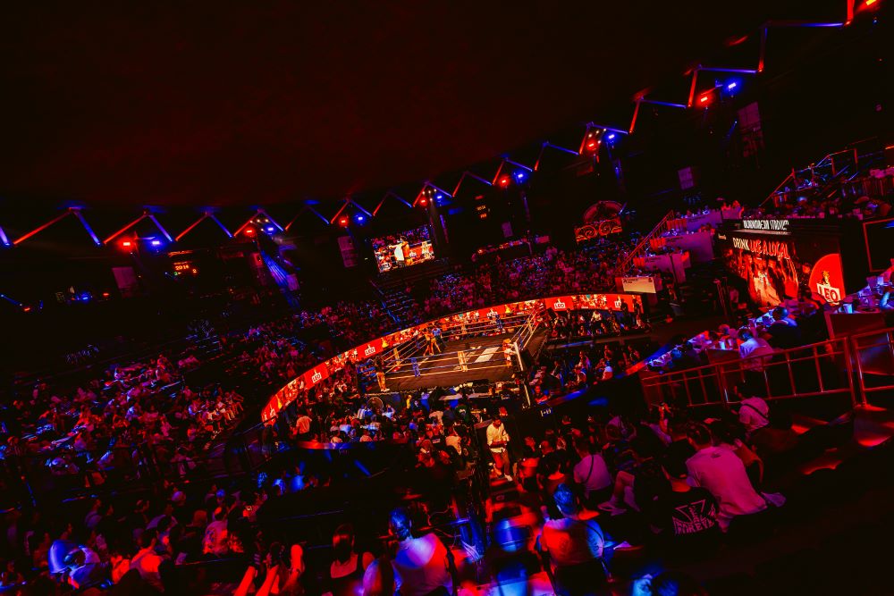 Inside the stadium during a Muay Thai fight